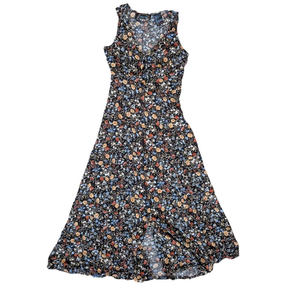 Vintage Style Sz. 7 ditsy floral print A-line tank dress V-neckline button-front
